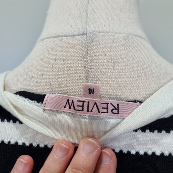 Review Black & White Stripe Bow Detail Cap Sleeve Knit Top Size 14 - Picture 7 of 8